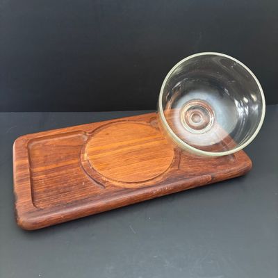 LOT 91: Vintage Lane & Co. Ceramic Lazy Susan, Super Chef Knife Set, MCM Teak Cheese Board