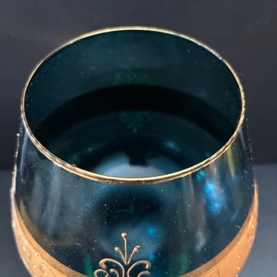 LOT 122: Vintage Blueish Over-Sized Brandy Snifter w/Gilded Accents & Hand Painted Details