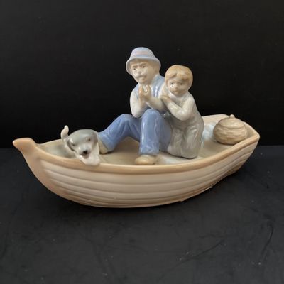 LOT 108: Nautical Collection of Seashell Ships, Meico Paul Sebastian "Fishing w/Grandfather" Porcelain Figurine, Large Corals...