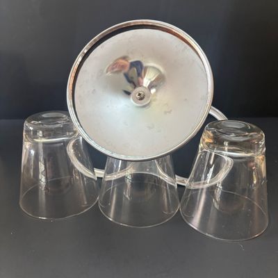 LOT 92: Vintage MCM Rotating Condiment Server, Gensico Knife Set, Crystal Hexagonal Salt/Pepper Shakers & a Pressed Glass Hobnail...