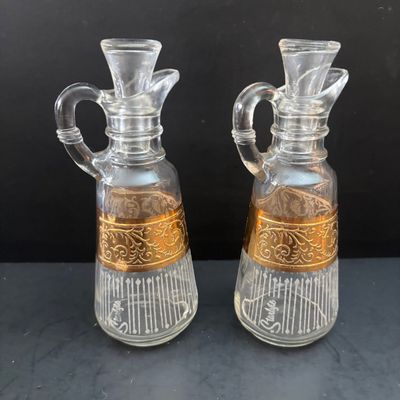 LOT 118: Large Collection of Salt Cellars, Nippon, Anchor Hocking Starlyte Cruet Set, Fifth Avenue Crystal Glass Covered Butter Dish w/...