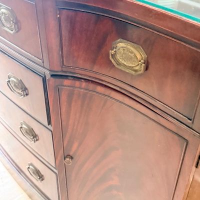 Lot 170: Vintage Mahogany Serpentine Sideboard with Glass Top