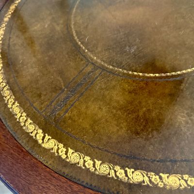 LOT 165: Vintage/Antique Woodend Pedestal Drum Table with Leather Top