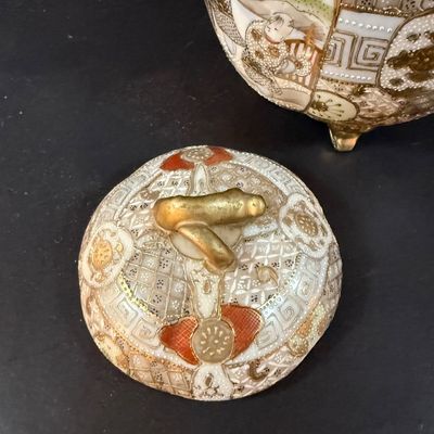 LOT 262: Vintage/Antique Asian Inspired Enamel Lamp and Nippon Porcelain Ginger Jar