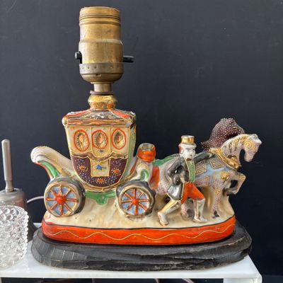 LOT 112: Collection of Miniature Tea Sets, Animals, Pewter Animals and a Vintage Moriage Satsuma=style Porcelain Horse & Carriage...