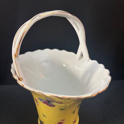 LOT 93: Antique Reflection by I. Godinger & Co. Porcelain Butterfly Basket, Lenox Masterpiece Collection Vase, Pedestal Urn Vases,...