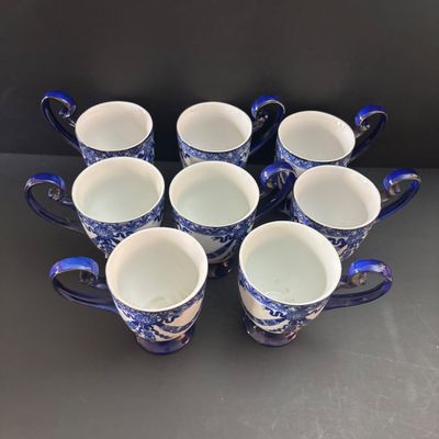 LOT 99: Vintage Bombay & Company Cobalt Blue "Grace" Mugs - 8 Pieces