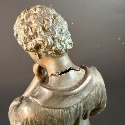 LOT 188: Bronze /Metal Statue of a Boy, Framed Victorian Boy Trinket Box and 2 Wall Sconces