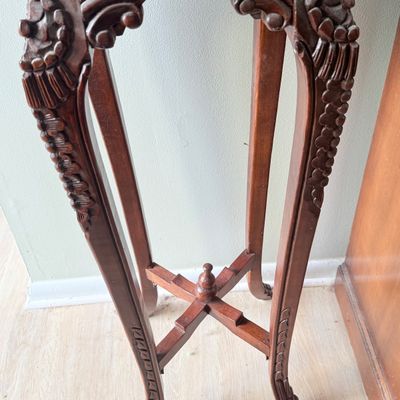 LOT 167: Set of 2 Marble Top Wood Plant Stands