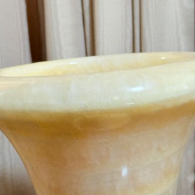 LOT 173: Vintage Carved Onyx Vase with Metal Koi Handles