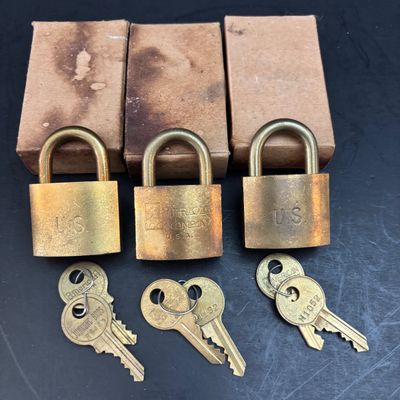LOT 116: Solid Brass American Lock Co. Pad Locks - Stamped US - New/Old Stock
