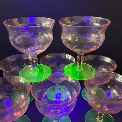 LOT 106: Vintage Pink "Watermelon" & Uranium Depression Stemware