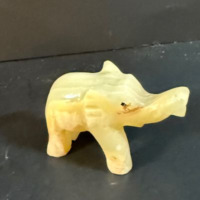 LOT 249: Elephant Collection Including a Planter, Figurines, Glass Trinket Box and a Giraffe Brass Bell