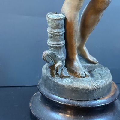 LOT 188: Bronze /Metal Statue of a Boy, Framed Victorian Boy Trinket Box and 2 Wall Sconces