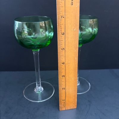 LOT 119: Vintage Bohemian Style Cut-to-Clear Stemware & Vintage Green Stemware
