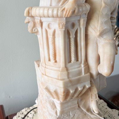 LOT 171: Vintage Carved Alabaster Romeo and Juliet Figural Table Lamp