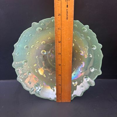 LOT 90: Vintage Green Depression Glass: "Wise Owl" Pitcher, Divided Relish Dish & Console Bowl, Iridescent Carnival Glass...