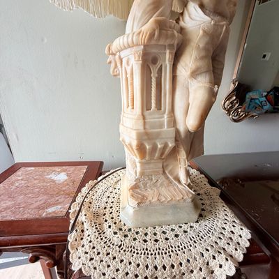 LOT 171: Vintage Carved Alabaster Romeo and Juliet Figural Table Lamp
