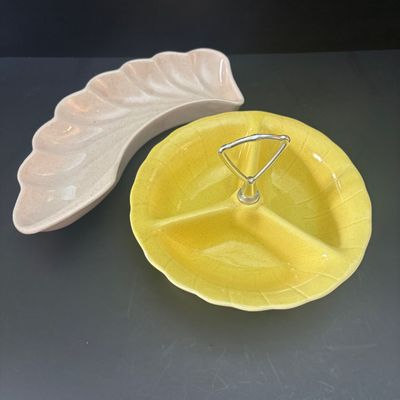 LOT 91: Vintage Lane & Co. Ceramic Lazy Susan, Super Chef Knife Set, MCM Teak Cheese Board