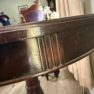 LOT 165: Vintage/Antique Woodend Pedestal Drum Table with Leather Top