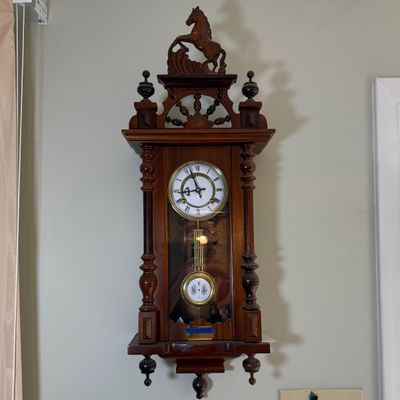 LOT 164: Vintage Wooden Lippinzaner Horse Mechanical Wall Clock