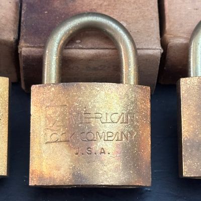 LOT 116: Solid Brass American Lock Co. Pad Locks - Stamped US - New/Old Stock