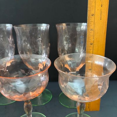 LOT 105: Vintage Pink "Watermelon" & Uranium Depression Stemware