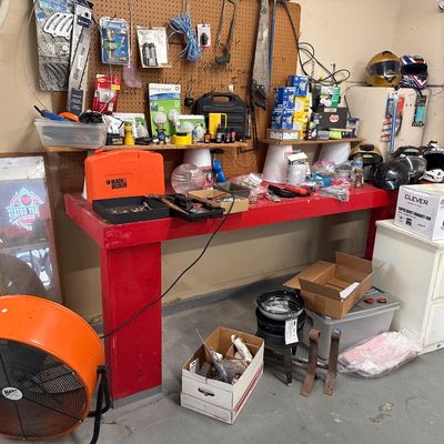 Sale Photo Thumbnail #66: - Red table is built in, so not included. 
- Large orange fan is not included as well. 

NO CHERRY PICKING or taking ONLY the items you want and leaving the rest or you will be banned! Please arrive with enough time to load. Bring boxes/any tools to assem