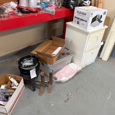 Sale Photo Thumbnail #68: - Red table is built in, so not included. 
- Large orange fan is not included as well. 

NO CHERRY PICKING or taking ONLY the items you want and leaving the rest or you will be banned! Please arrive with enough time to load. Bring boxes/any tools to assem
