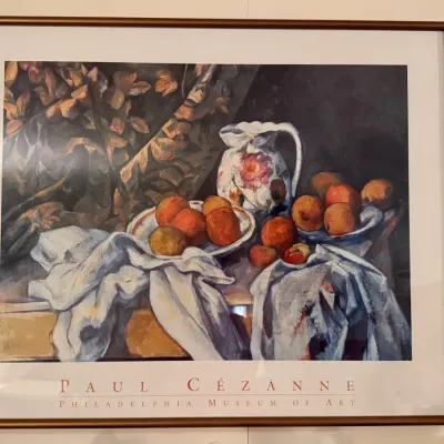 Sale Photo Thumbnail #10: Paul Cézanne's Still Life with Curtain and Flowered Pitcher (c. 1895) framed museum poster from the Philadelphia Museum of Art