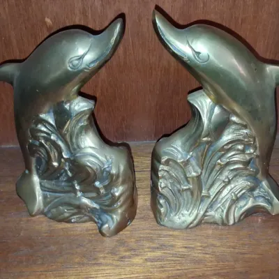 Sale Photo Thumbnail #242: Vintage brass dolphin bookends by scc