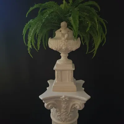 Sale Photo Thumbnail #389: Neoclassical style pedestal and cherub urn planter second image