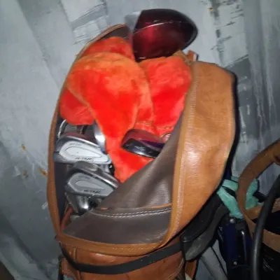 Sale Photo Thumbnail #541: Vintage leather golf bag with club set second image