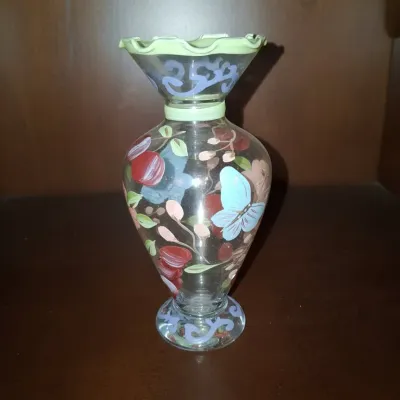 Sale Photo Thumbnail #84: Tracy porter hand painted floral and butterfly glass vase