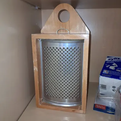 Sale Photo Thumbnail #176: Vintage wooden wall mounted cheese grater with zyliss box