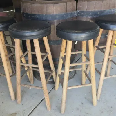 Sale Photo Thumbnail #487: Vintage barrel pub table and bar stools set