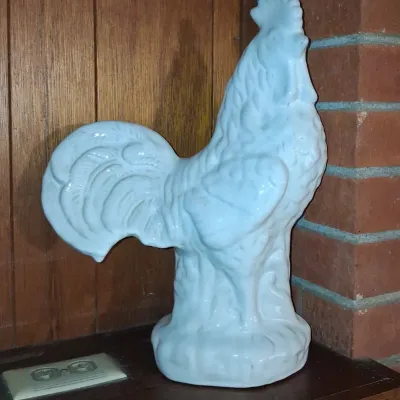 Sale Photo Thumbnail #183: White glazed ceramic rooster figurine mid century folk art style