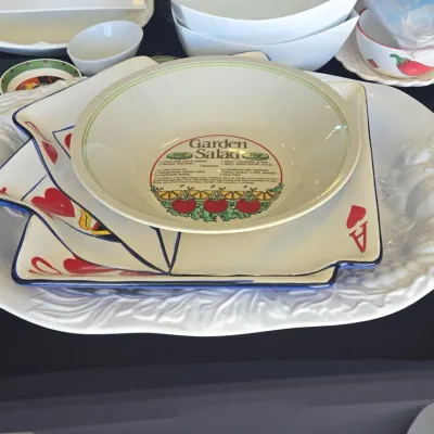 Sale Photo Thumbnail #170: Vintage playing card garden salad recipe dinnerware set