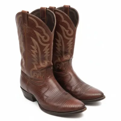 Sale Photo Thumbnail #245: Vintage brown leather lizard print western cowboy boots