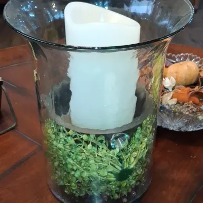 Sale Photo Thumbnail #131: Large glass hurricane candle holder with rustic insert