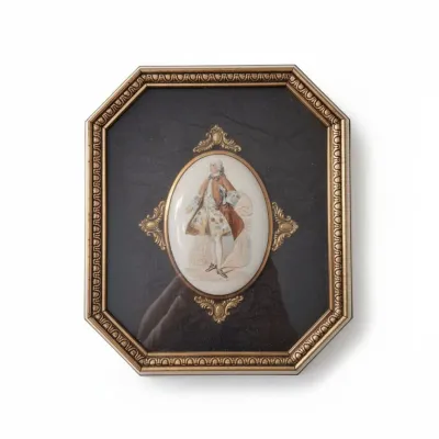 Sale Photo Thumbnail #254: Vintage octagonal portrait plaque in ornate gold frame