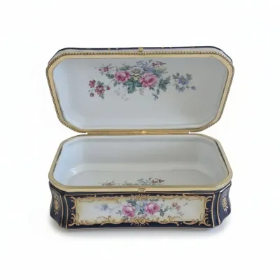 Sale Photo Thumbnail #400: Sevres style cobalt blue porcelain hinged trinket box second image