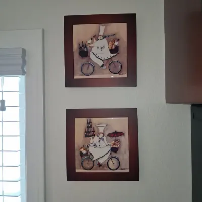 Sale Photo Thumbnail #65: Jennifer garant chef on bicycle pair of framed art tiles