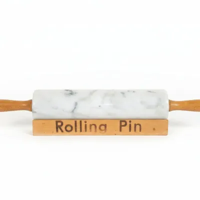 Sale Photo Thumbnail #96: Vintage gourmet chef marble rolling pin with wooden stand