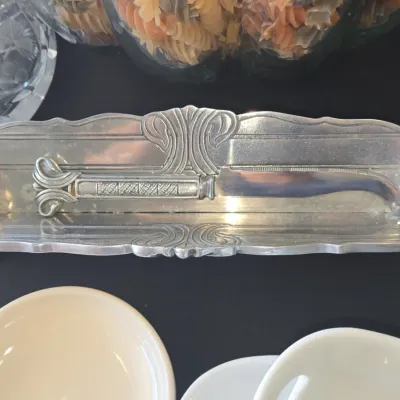 Sale Photo Thumbnail #430: Antique art nouveau silver plated butter dish with spreader