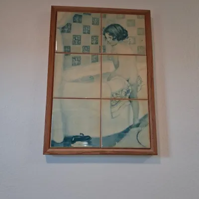 Sale Photo Thumbnail #412: Vintage bathing child ceramic tile wall art by kimberly