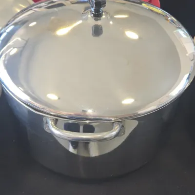 Sale Photo Thumbnail #257: Vintage stainless steel stock pot with black knob