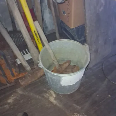 Sale Photo Thumbnail #538: Vintage galvanized mop bucket with wooden rollers