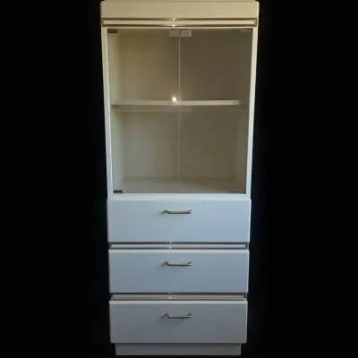Sale Photo Thumbnail #492: Vintage cream and brass display cabinet with drawers