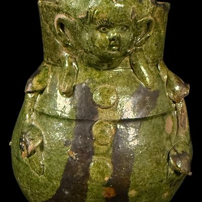 Sale Photo Thumbnail #130: Green Folk Art Clown Pottery Jug